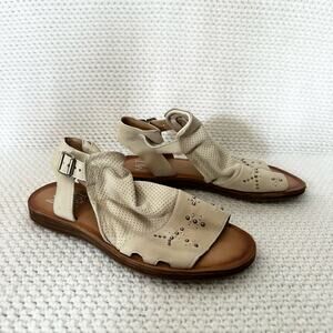 Miz Mooz NYC Fifi Beige Cream Boho Leather Open Toe Cut Out Sandals Studded 38